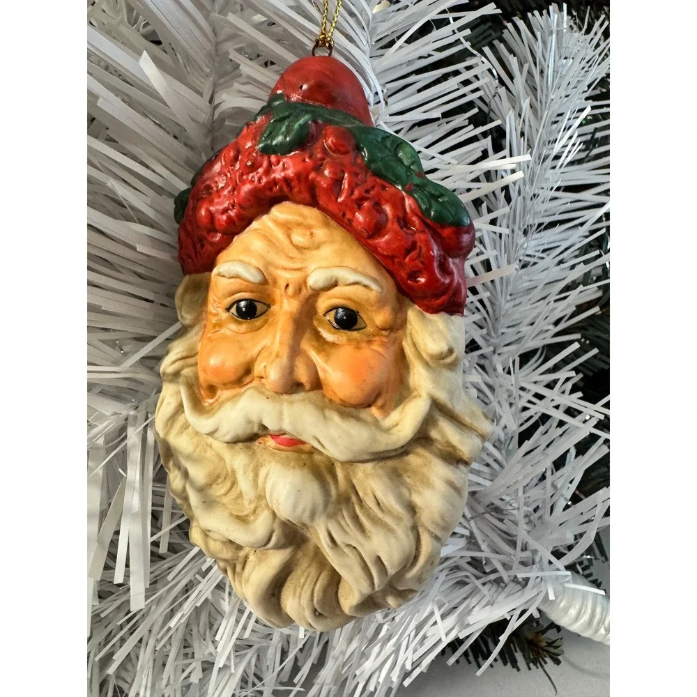 Santa Claus Ornaments Red White Vintage Style Set of 2